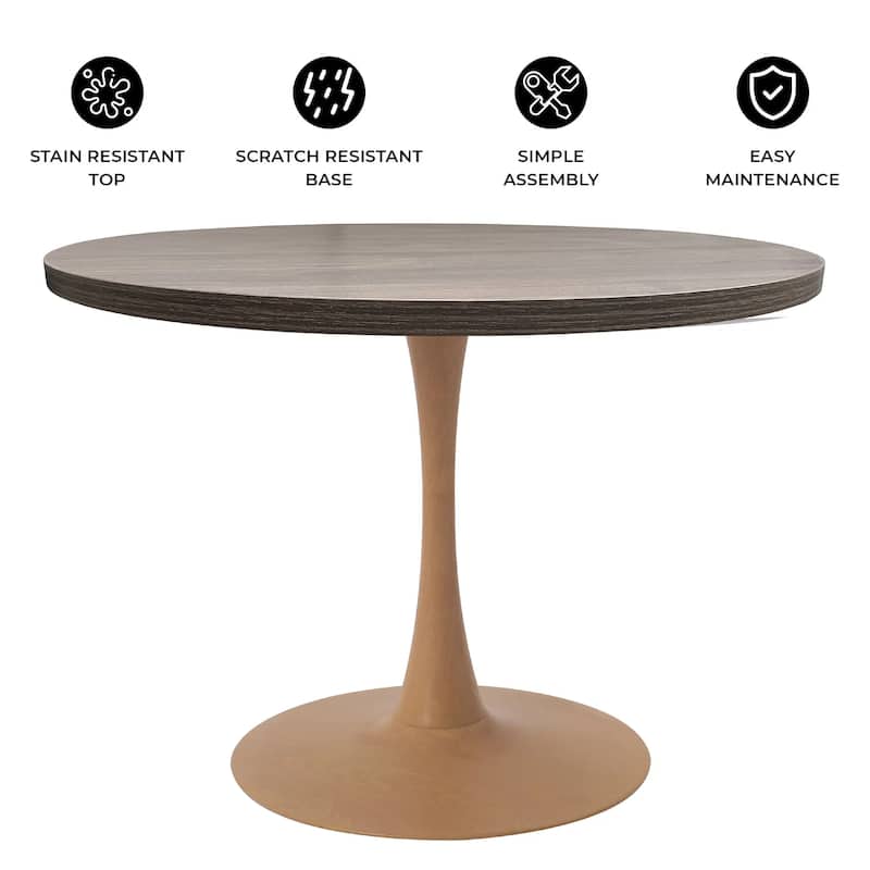 Bristol Round Dining Table 36 in. MDF Tabletop in Natural Wood Steel Pedestal Base for Modern Kitchen and Dining Room