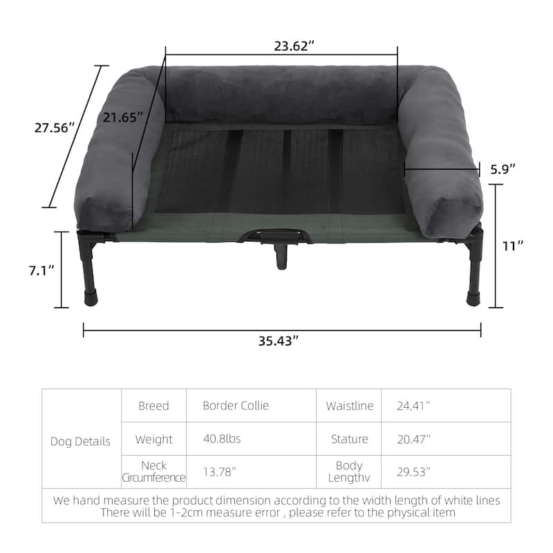 Elevated Dog Bed Bolstered Pet Raised Bed with Fleece Cushion Indoor