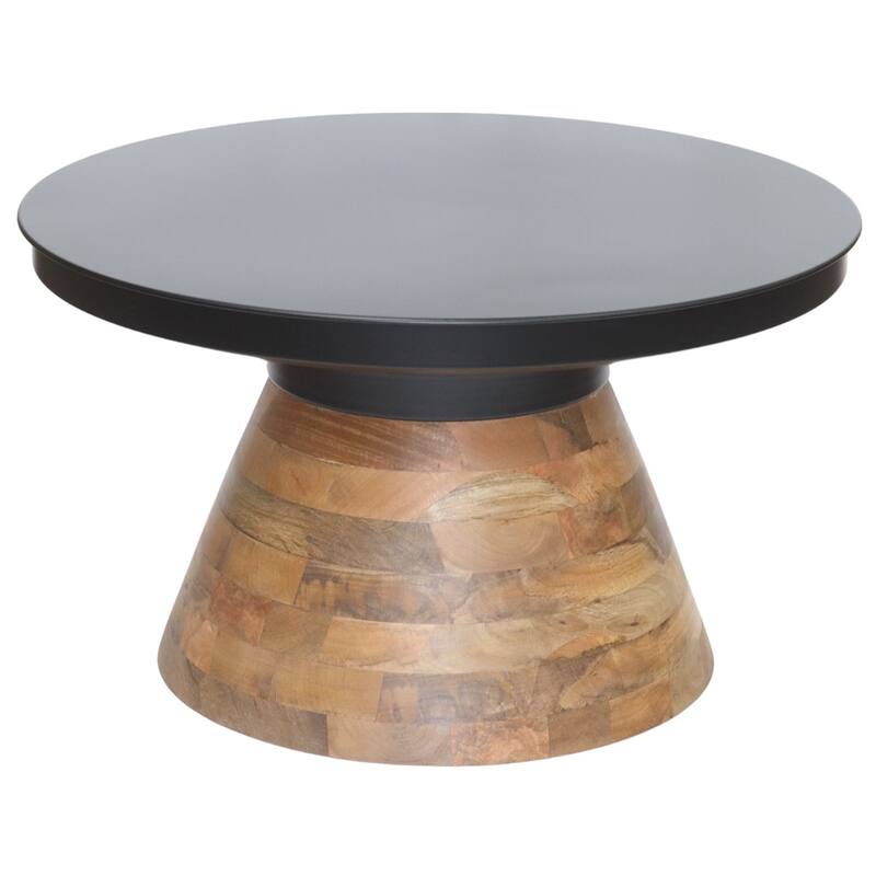Modern Metal & Solid Wood Round Coffee Table - Black & Walnut