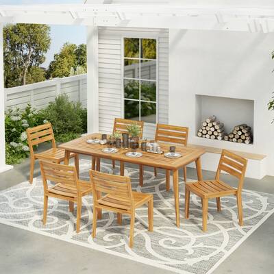 Outdoor 7 Pieces Rustic Patio Acacia Wood Dining Set, Teak