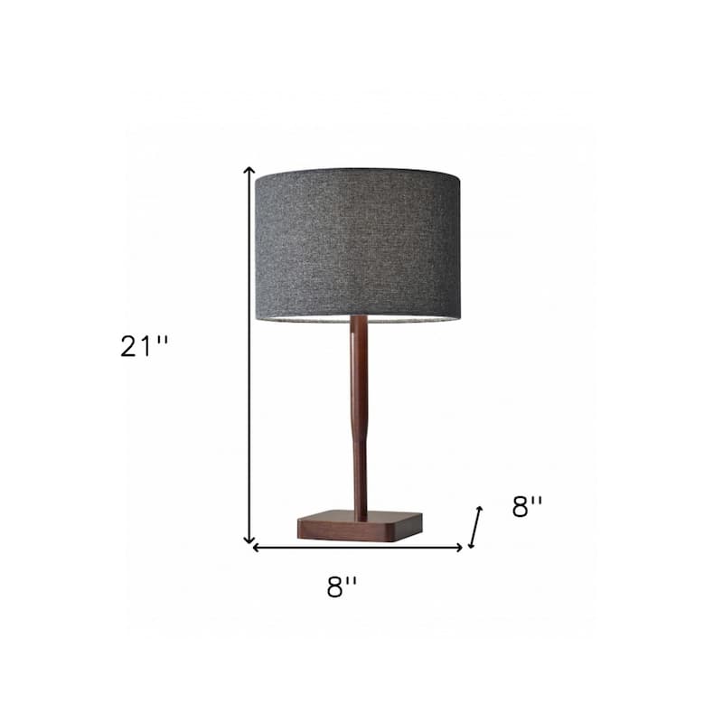 Brown Solid Wood Base Table Lamp with Black Drum Shade Rotary Switch - 8” x 8” x 21” (D x W x H)