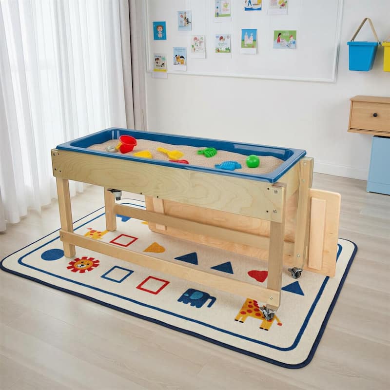 Kids Sand & Water Sensory Table with Lid & Drain Faucet - Birch Wood Indoor Play Activity Table