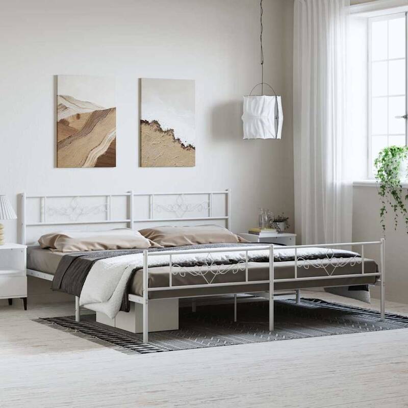 vidaXL 12 Inches White California King Metal Bed Frame No Mattress - 86.2" x 73.6" x 35.4"