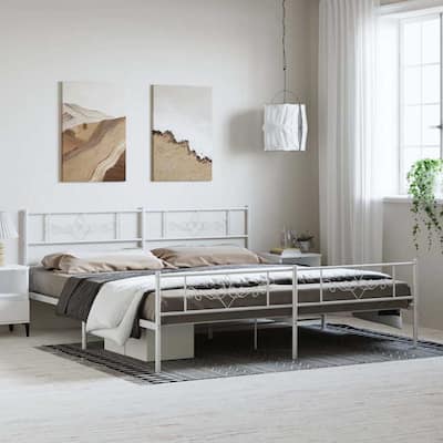 vidaXL 12 Inches White California King Metal Bed Frame No Mattress - 86.2" x 73.6" x 35.4"