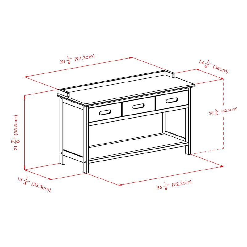 Adriana 3-Drawer Bench with Storage, Walnut - 38.27 x 14.17 x 21.85 inches