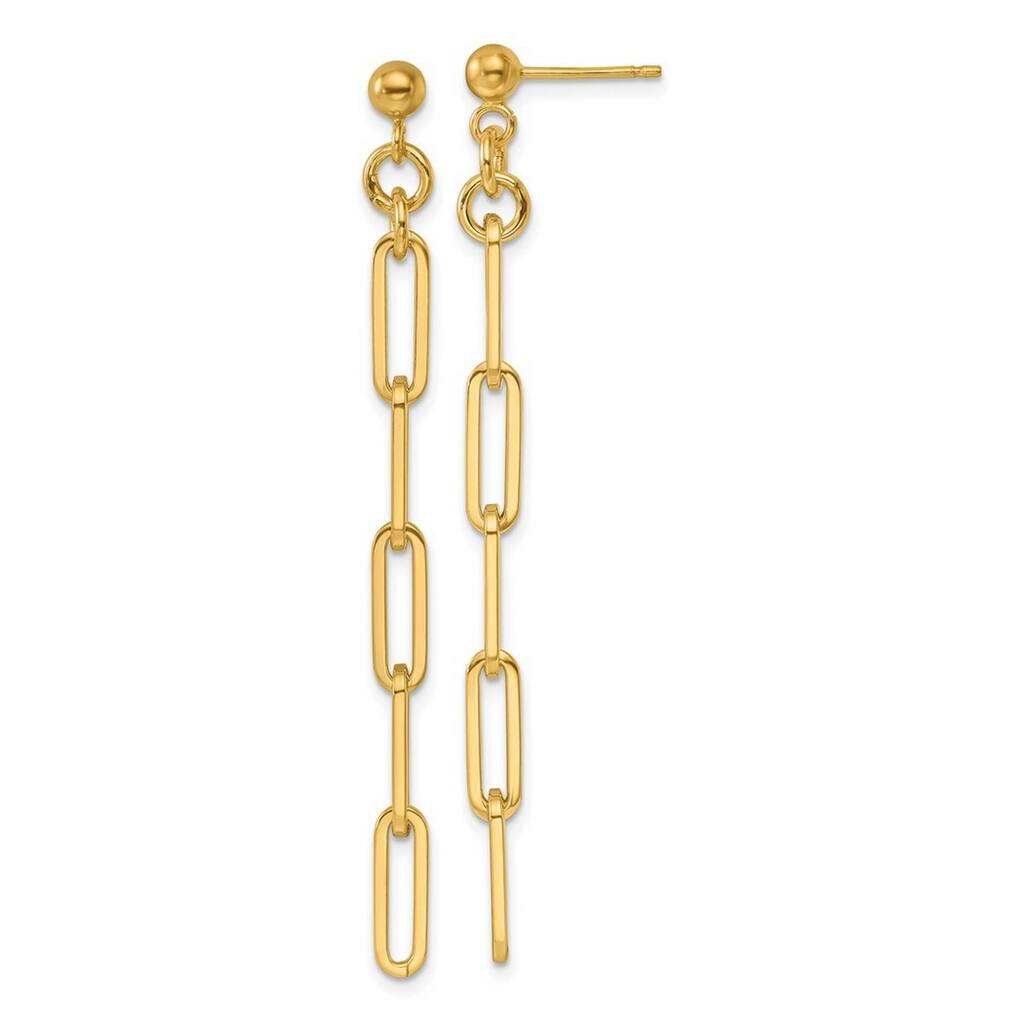 Curata 14k Yellow Gold 62.4x3.85mm Paperclip Link Dangle Post Earrings