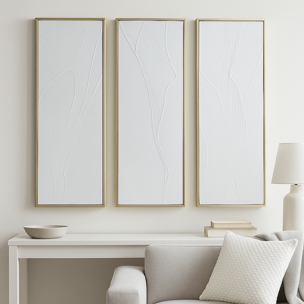 Glass Wall Art Textured Decor Home Living (Set of 3) - 16x48" Gold