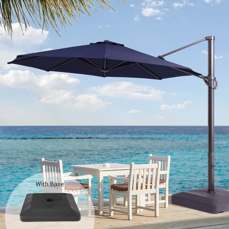 LIVOOSUN Outdoor Cantilever Offset Patio 11Ft Aluminum Umbrella w/Base - Blue