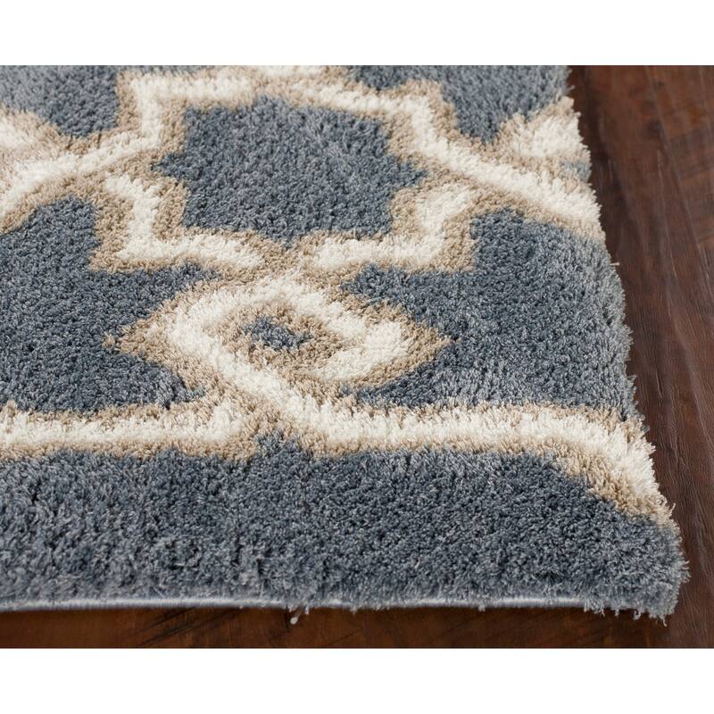 Domani Lucille Slate Blue Geometric Hand-woven Microfiber Area Rug