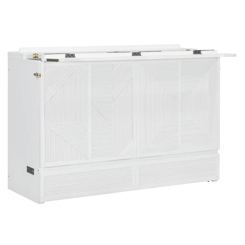Queen Size Smart Murphy Bed - Space-Saving Wall Bed with Storage Cabinet And USB Ports and Outlets
