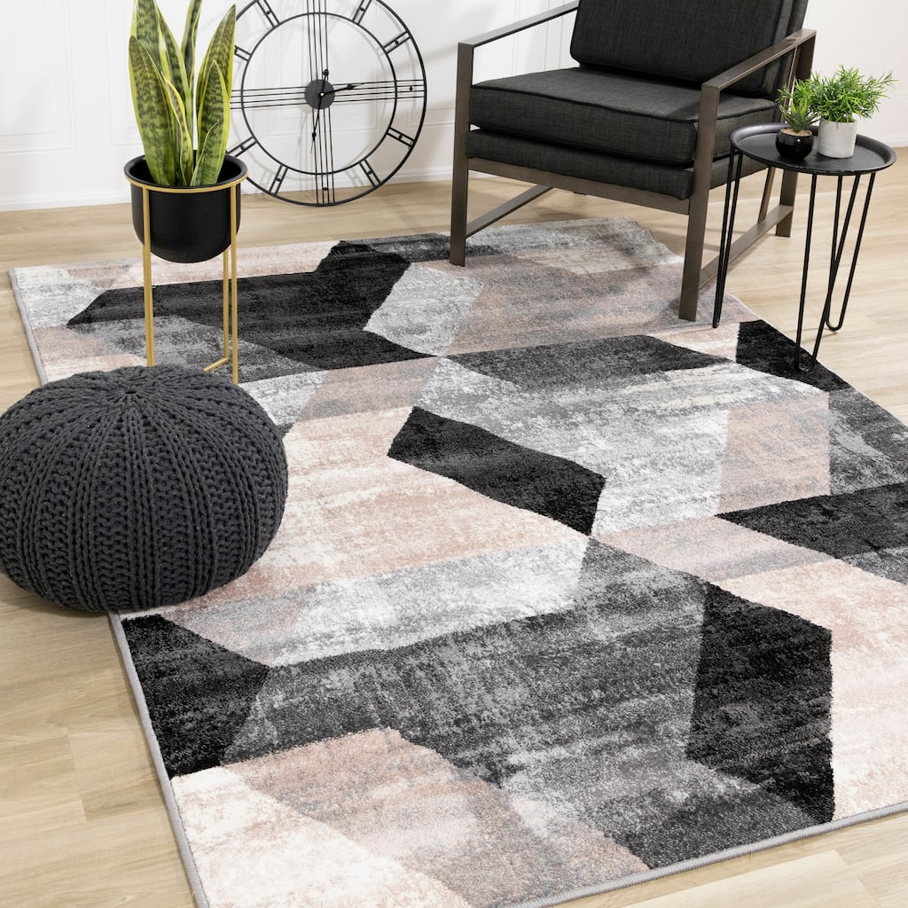 Dayton Collection - Grey/Pink Hexagons Rug