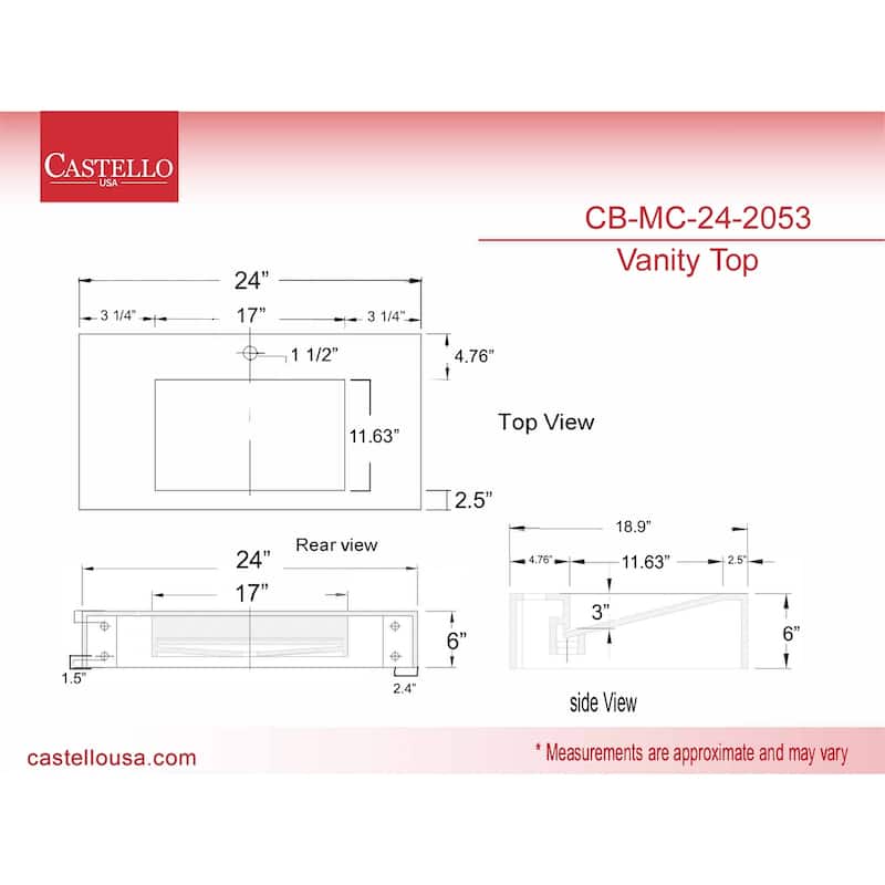 Nile 24-Inch Wall Mounted Bathroom Vanity Set w/ Black Top