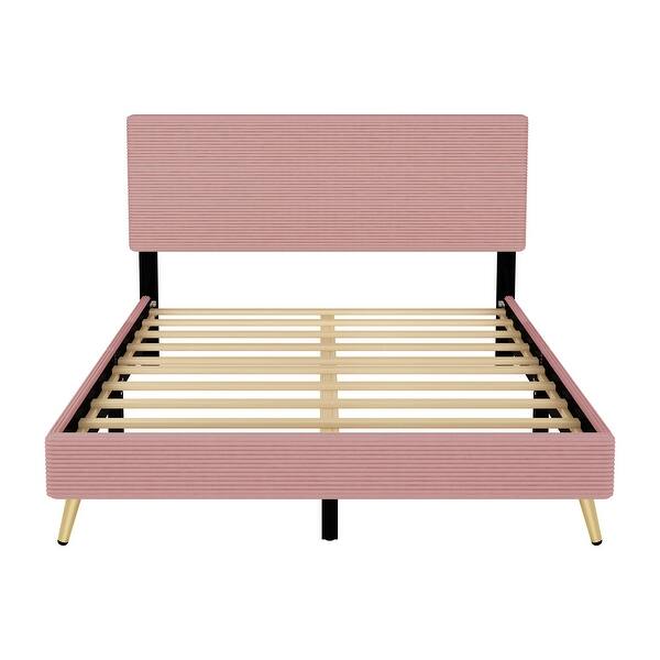 slide 2 of 22, Queen Platform Bed with Corduroy Storage Ottoman Pink - Queen