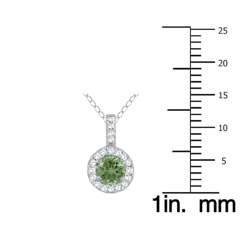 Marquee 1/2 Carat TW Halo Peridot And Diamond Pendant in 10K White Gold