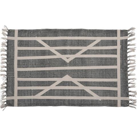 2 x 3 Feet Cotton Rug with Centrepoint Stripe, Gray and White - M