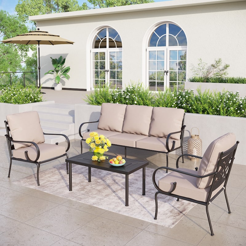 MAISON ARTS 5/7-Seat Patio Conversation Set with 3-Seat Sofa, 2/4 Single Chairs, 2-Seat Sofa and 1 Coffee Table - Set 2 - 4-Piece