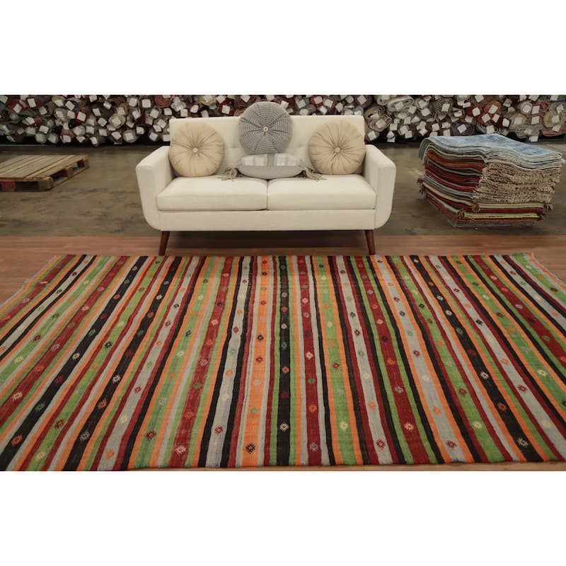 Hand Woven Oriental 100% Wool Carpet Southwestern Tribal Multi-Colored Kilim Area Rug - 10' 6'' X 6' 3''