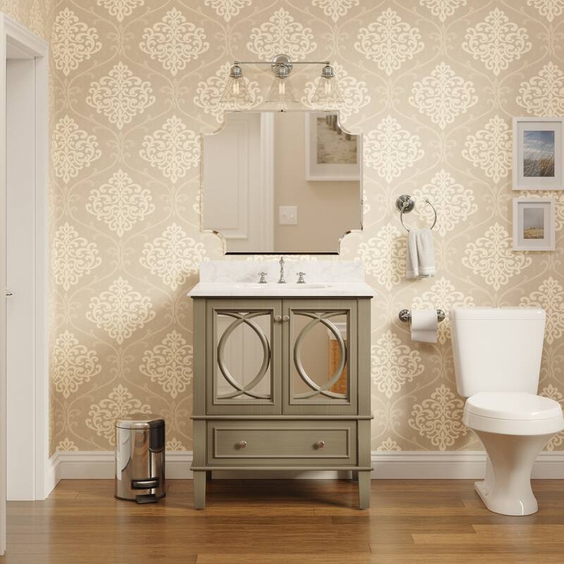 KitchenBathCollection Olivia 30" Bathroom Vanity with Carrara Marble Top