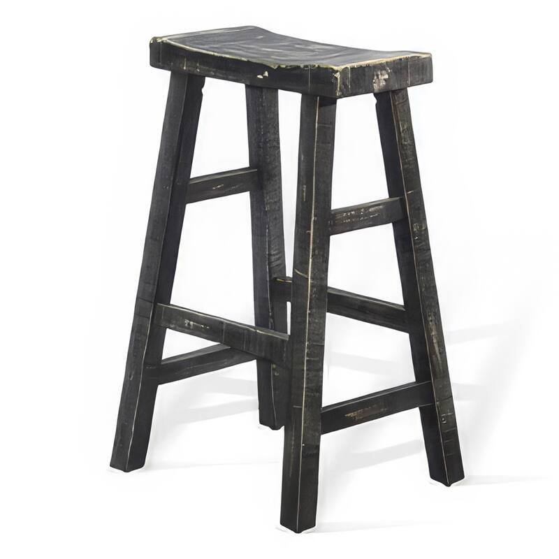 Rena Barstool Set of 2, Saddle Style Seat, Black Sand Mahogany Wood