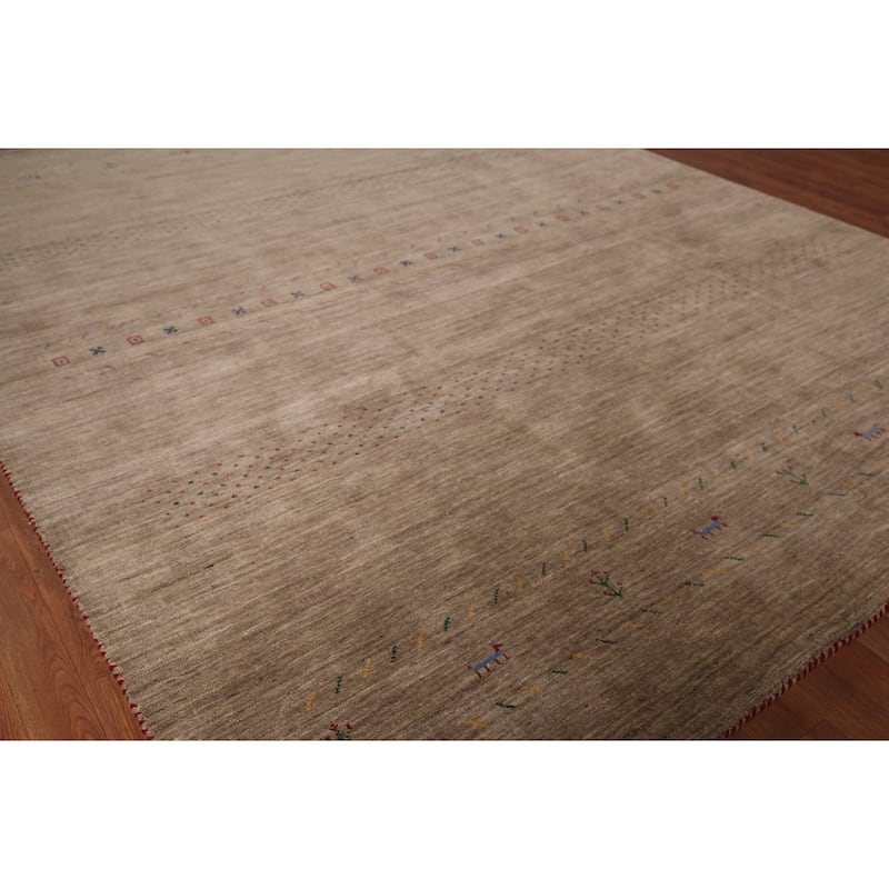 Brown Tribal Gabbeh Area Rug Handmade Wool Carpet - 8'0"x 9'8"