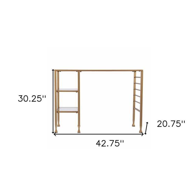 Clear Glass Gold Metal Writing Desk with Shelves and Storage Rails 43 inches
