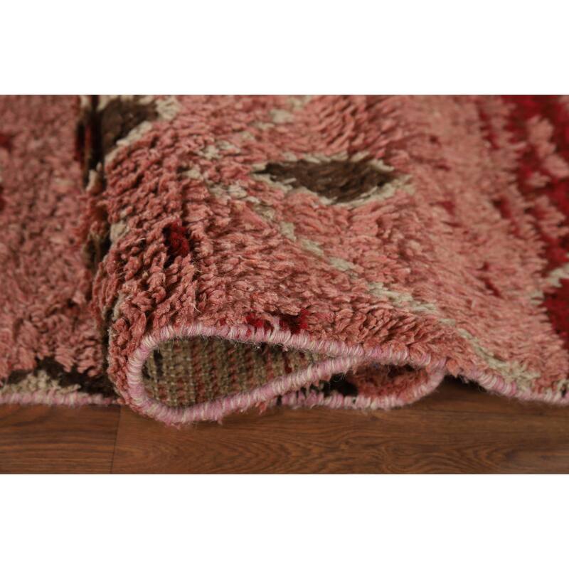Plush Pink Moroccan Area Rug Hand-Knotted Tribal Wool Carpet - 7'11" x 10'8"