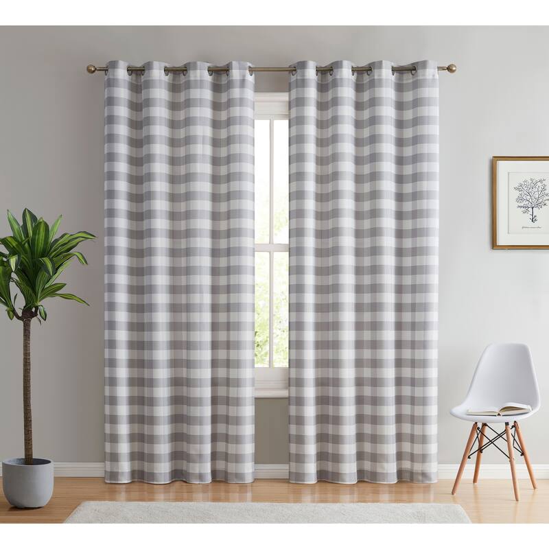 HLC.me Hilltop Buffalo Textured Light Filtering Grommet Lightweight Window Curtains Bedroom & Living Room, 2 Panels - 54 W x 84 L per panel - Set of 2 - Dove Grey