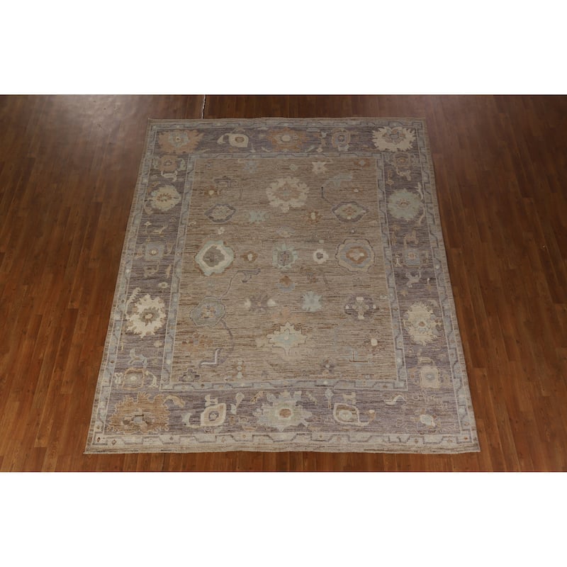 Hand Knotted Oriental 100% Wool Carpet Transitional All-Over Brown Oushak Area Rug - 9' 10'' X 8' 2''
