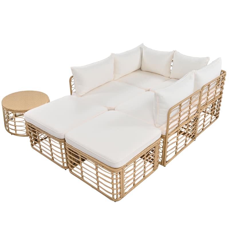 7-Piece Outdoor Rattan Patio Furniture Set with Cushions and Coffee Table