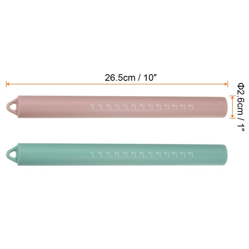 Silicone Rolling Pin 10" Stainless Steel Inner Core Dough Roller - Pink+Green