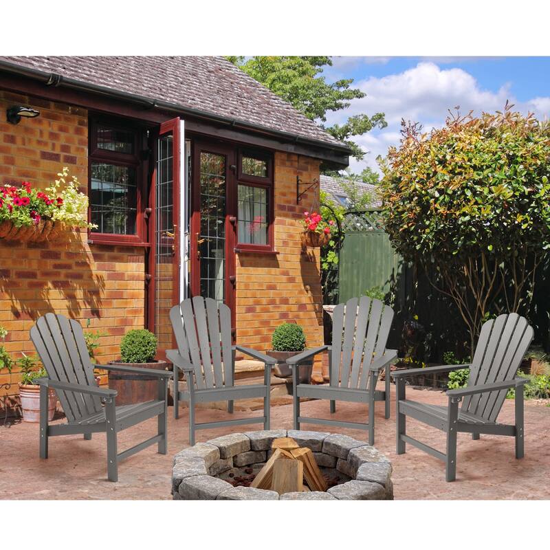 Vrakae 4 Pcs Patio HDPE All-Weather Stacking Adirondack Chair - Grey