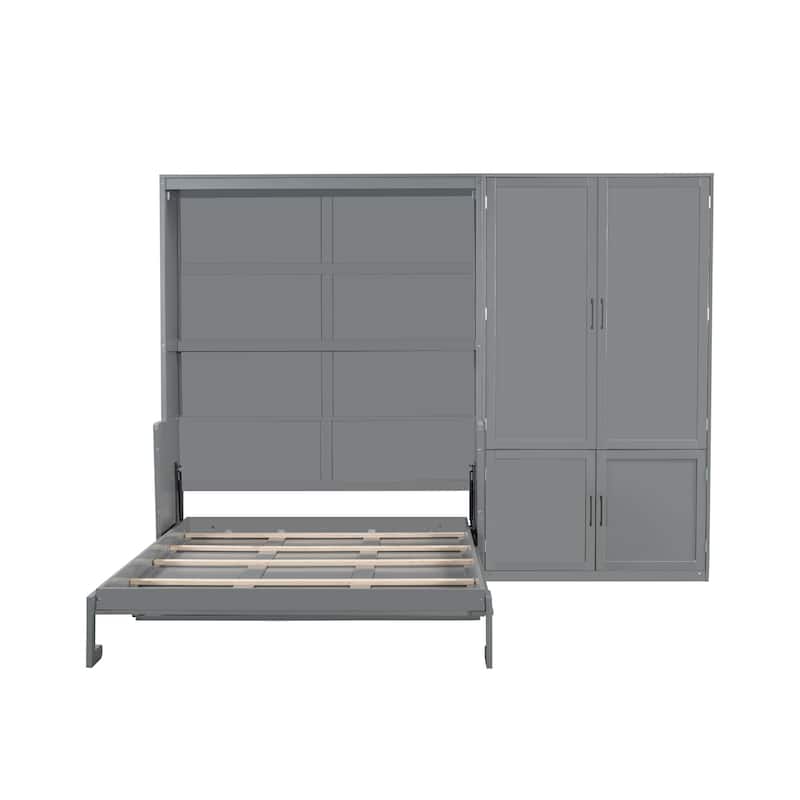 Queen Murphy Bed with Sofa & Shelves, Space-Saving Design
