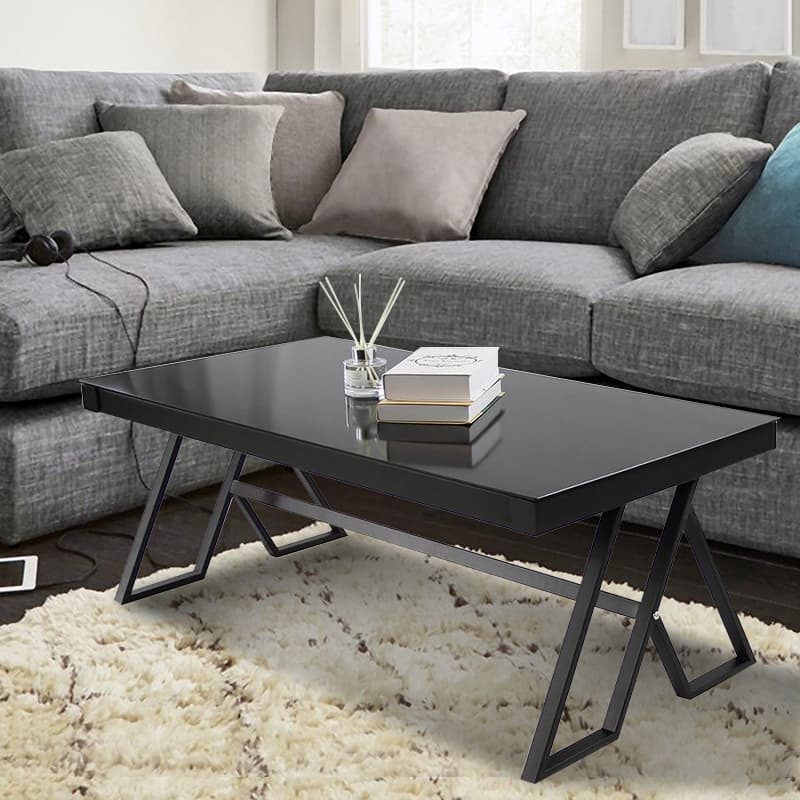 46" Rectangle Coffee Table with Tempered Glass top and Legs, Modern Table for Living Room