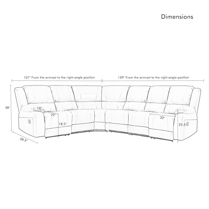 129''W Faux Leather 6-Seat Large Manual Reclining Sectional Sofa