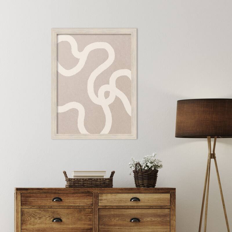 Minimal Abstract Line Art in Neutral 1 by July Art Prints Wood Framed Wall Art Print - Hardwood White Wash Narrow