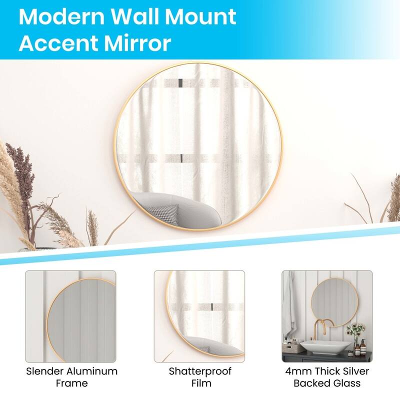 Accent Wall Mount Mirror with Metal Frame - Round Wall Mirror