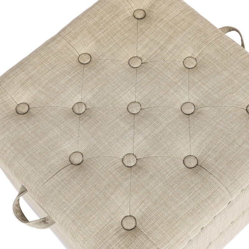 Adeco Fabric Square Ottoman with Tray