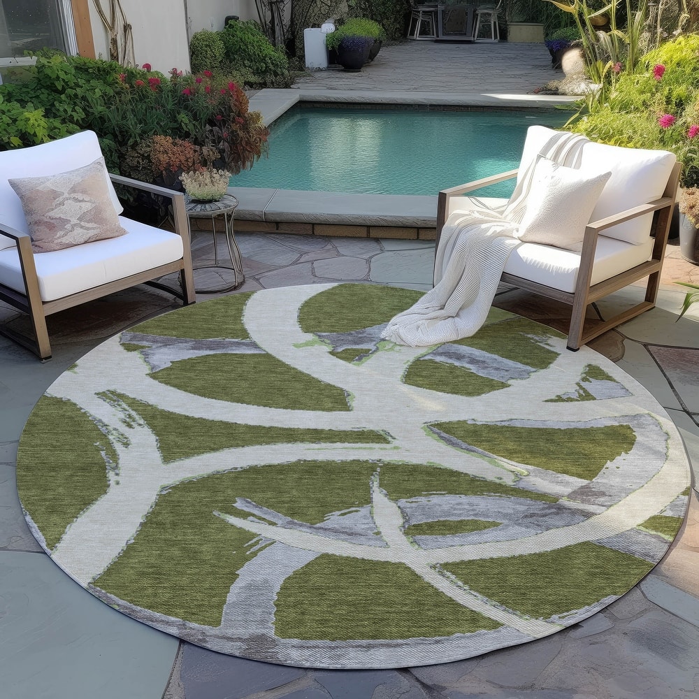 Machine Washable Indoor/ Outdoor Abstract Contemporary Chantille Rug