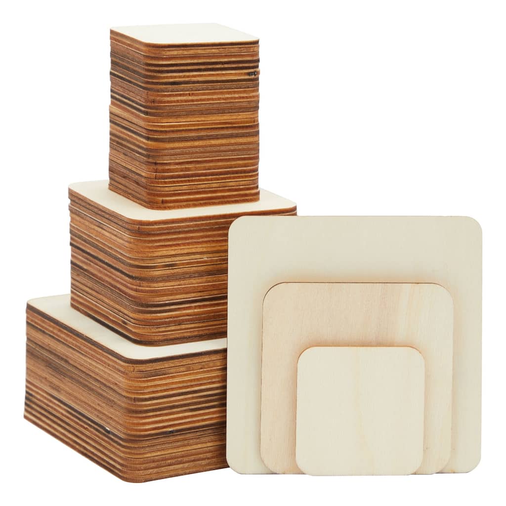 Bright Creations 70x Unfinished Wooden Squares Cutout for DIY Craft Wood Burning Engraving 3 Size