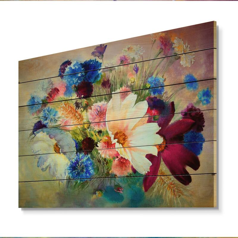 Designart 'Abstract Bouquet Of Colorful Flowers' Traditional Wood Wall ...