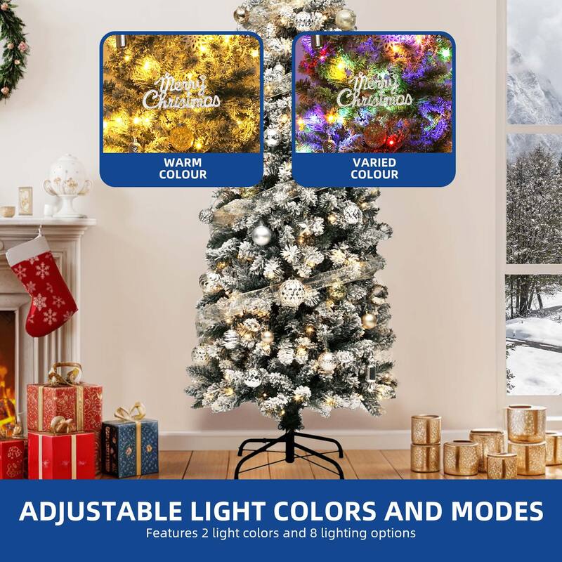 6ft Pre-lit Artificial Flocked Pencil Kingswood Fir Christmas Trees