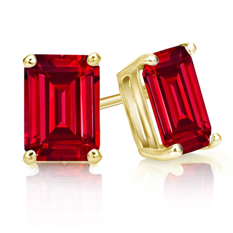 Auriya 14k Gold Lab Grown Gemstone Ruby Stud Earrings Emerald 0.25 to 5.00 ct. tw. 4-Prong Basket Push-Back