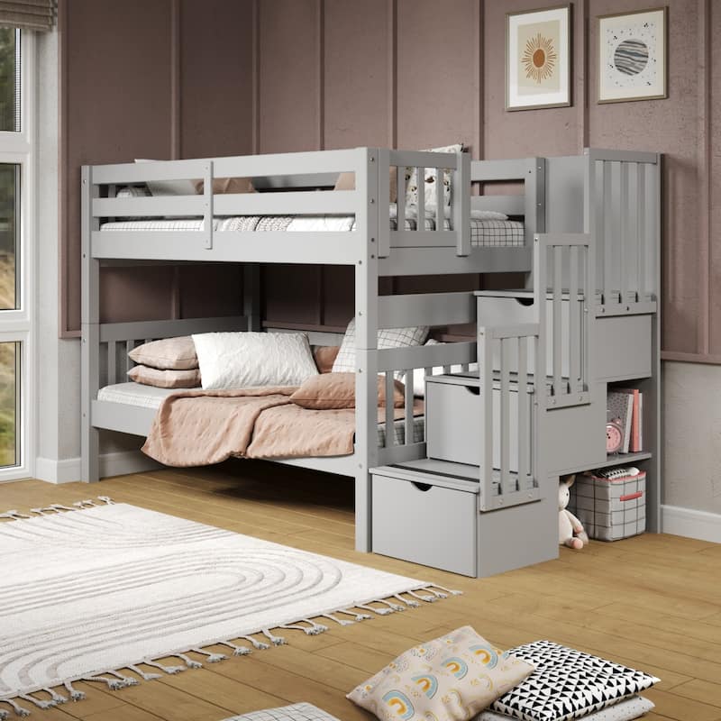Taylor & Olive Trillium Twin over Twin Stairway Bunk Bed, 3 Steps