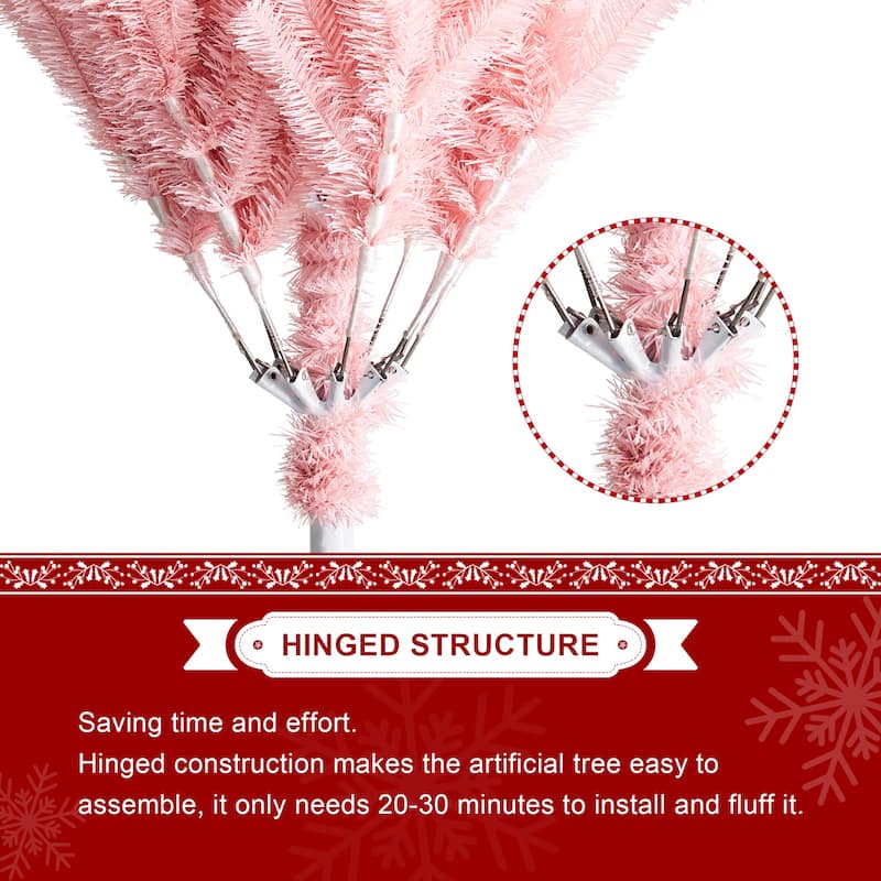 Glitzhome 7.5ft/9ft Shimmering Tinsel Pink Slim Pencil Fir Artificial Christmas Trees