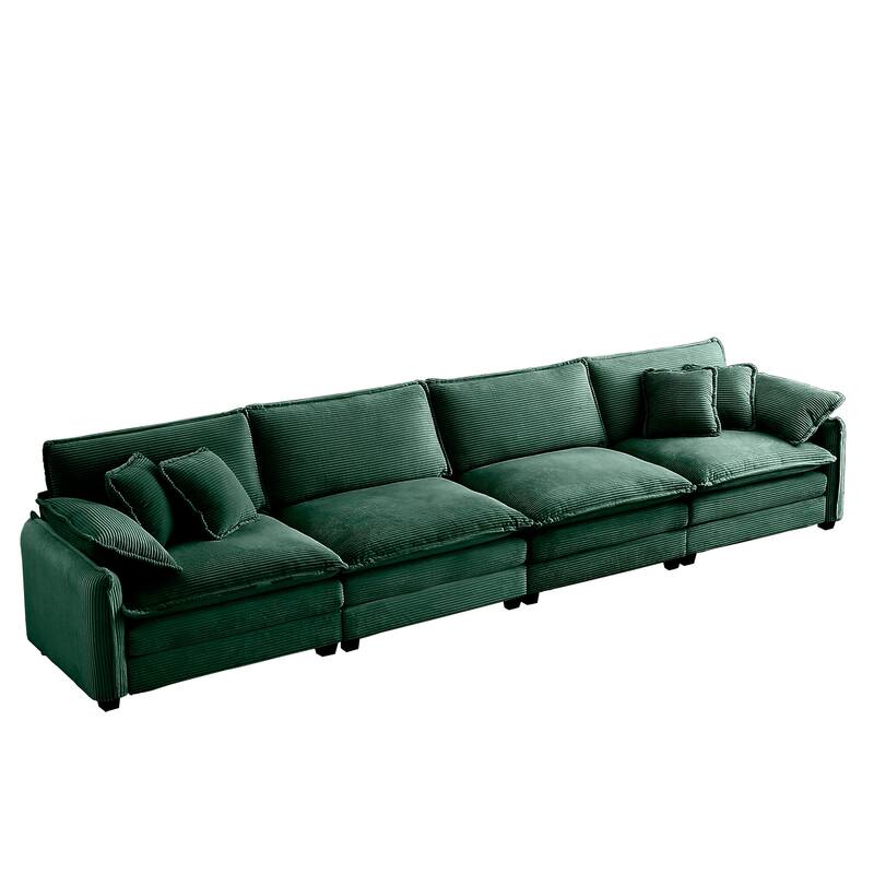 Ergonomic 4 Seater Corduroy Upholstered Sectional Sofa with Pillows