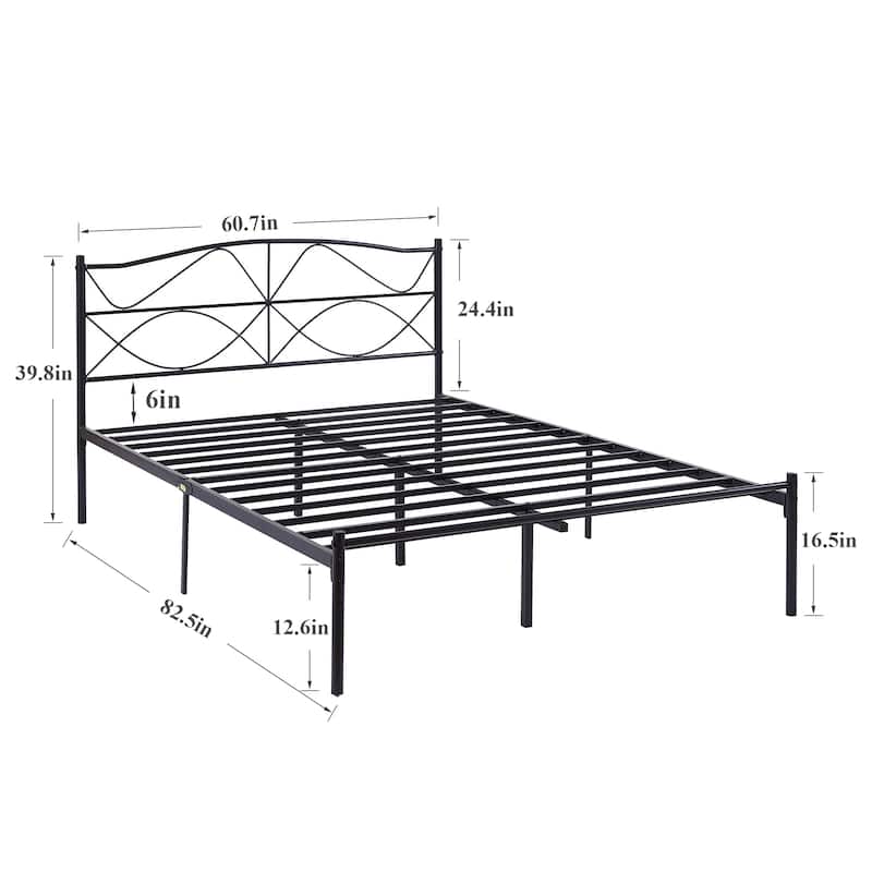 VECELO Metal Platform Bed Frame with Curved Headboard and Under-Bed Storage-No Box Spring Needed, Twin/Full/Queen Size