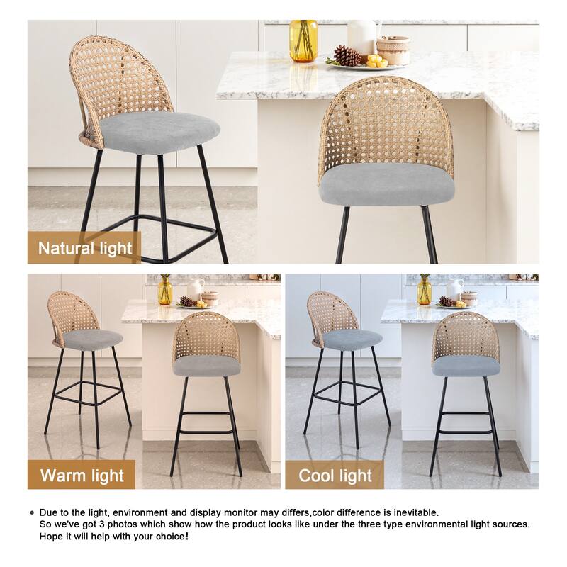 Set of 4 Rattan 27" Upholstered Chenille Full Back Counter Stool