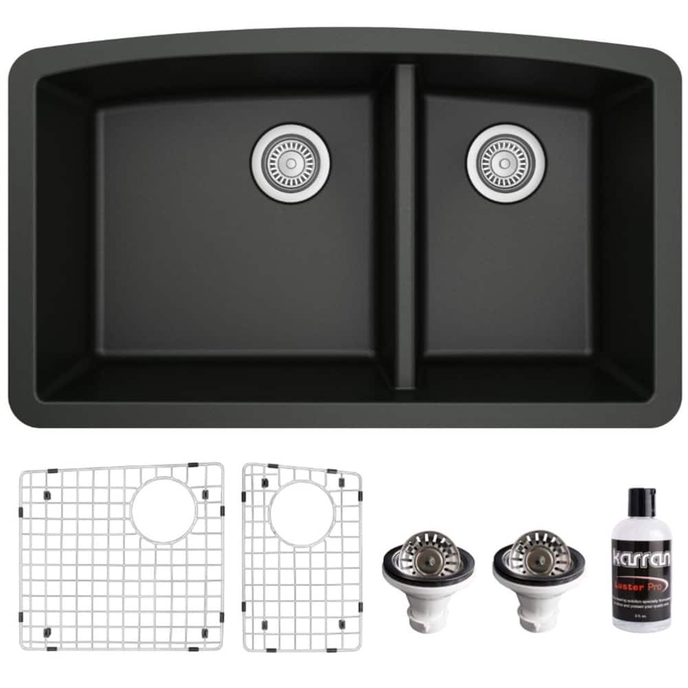 Karran USA QU-711-PK1 Quartz QU 32" Undermount Double Basin Quartz