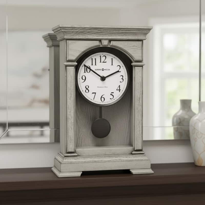 Howard Miller Mira Pendulum Mantel Clock — Westminster Chime & Night-Off Option - 9.5-inches Wide - White/Grey