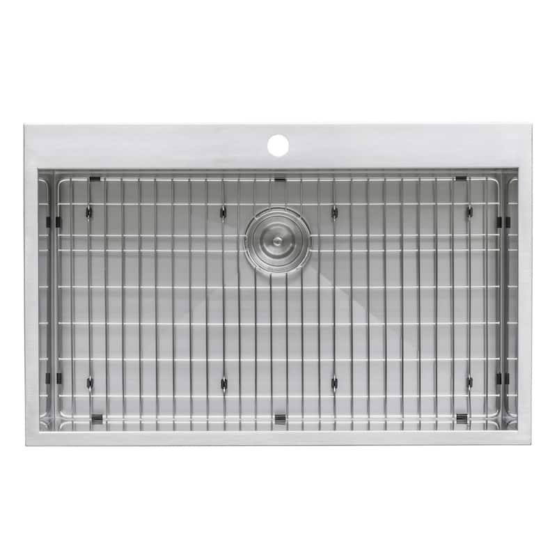 Ruvati 33" x 22" Drop-in Topmount 16 Gauge Zero Radius Stainless Steel Kitchen Sink Single Bowl - RVH8000 - 33" x 22"